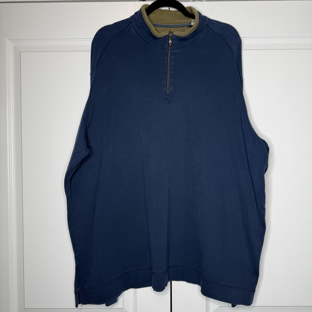 Tommy Bahama Sweatshirt Mens 2XL Blue 1/4 Zip Pima Cotton Pullover Mock Neck